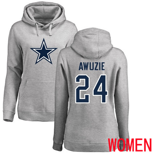 Women Dallas Cowboys Ash Chidobe Awuzie Name and Number Logo 24 Pullover NFL Hoodie Sweatshirts